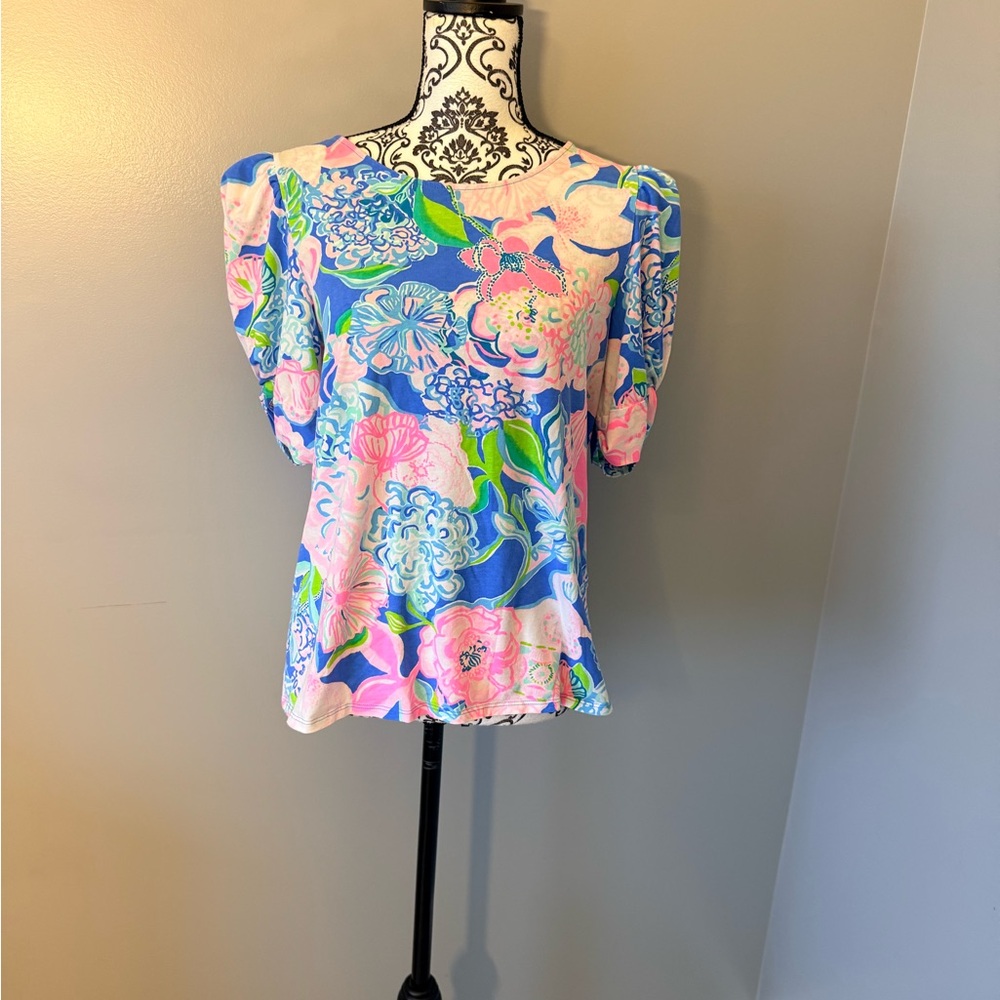 🌸 Lilly Pulitzer “Peony for Your Thoughts” Puff Sleeve Top | Size L
